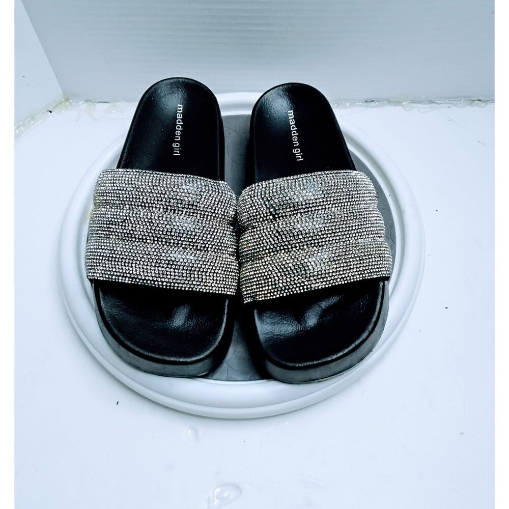 Madden Girl Black Rhinestone Embellished Slide Sandals For Women Size 8